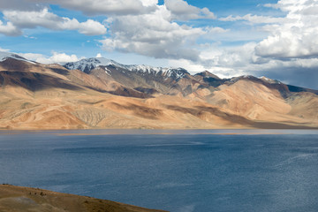Ladakh, India - Jul 30 2019 - Tso Moriri Lake in Changthang Plateau, Ladakh, Jammu and Kashmir, India. It is part of Ramsar Convention - Tsomoriri.
