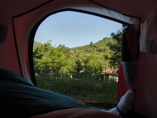 The interior of a tent in a campsite in Ochagavia. Navarre. Spain