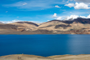 Ladakh, India - Jul 30 2019 - Tso Moriri Lake in Changthang Plateau, Ladakh, Jammu and Kashmir, India. It is part of Ramsar Convention - Tsomoriri.