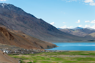 Ladakh, India - Jul 30 2019 - Tso Moriri Lake in Changthang Plateau, Ladakh, Jammu and Kashmir, India. It is part of Ramsar Convention - Tsomoriri.