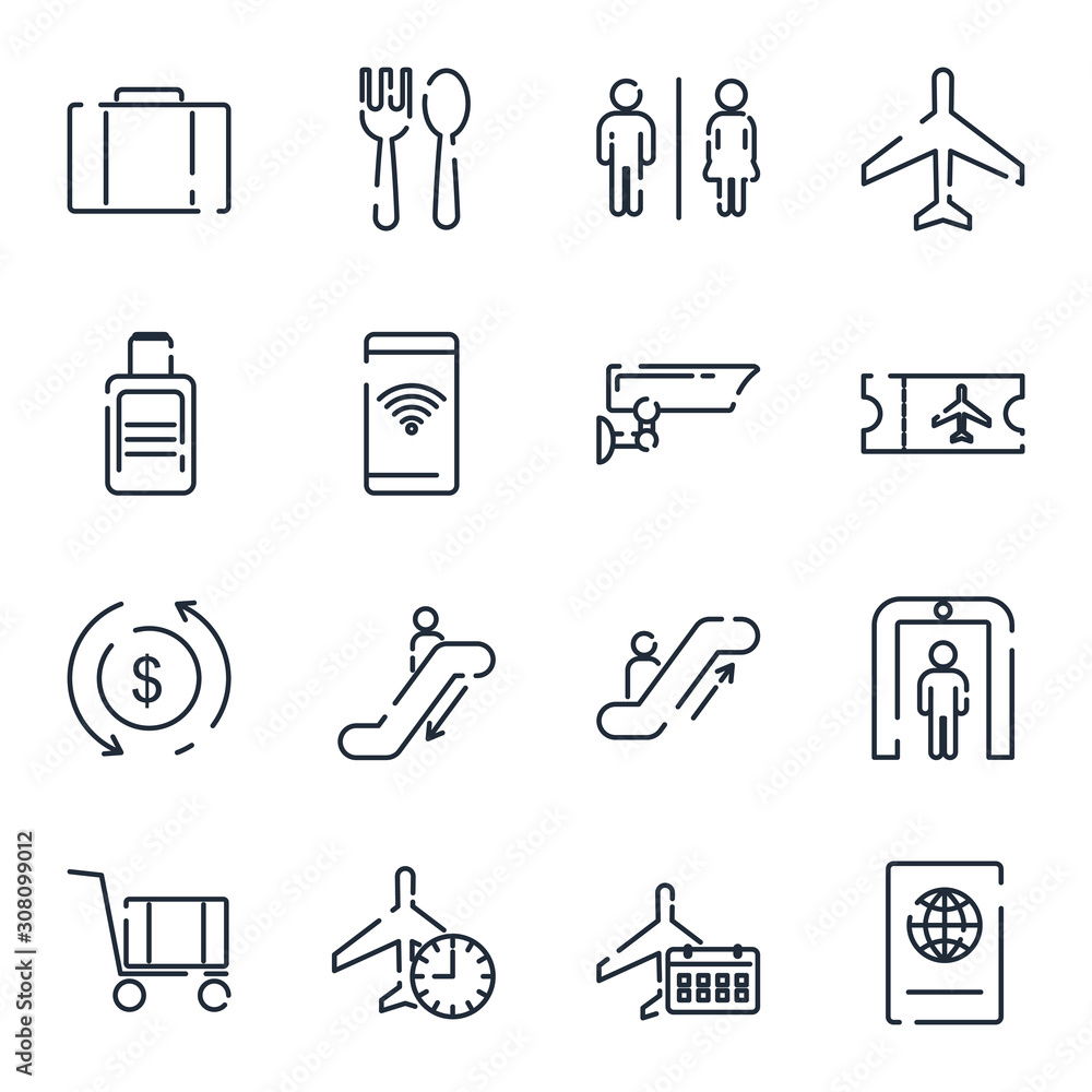 Poster Airport set icon template color editable. Airport travel pack symbol vector sign isolated on white background icons vector illustration for graphic and web design.