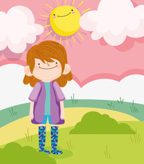 happy children day, little boy character in the field