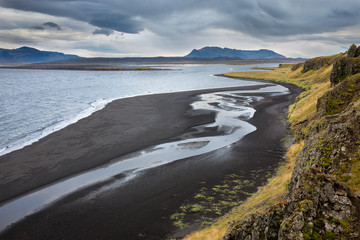 Black sand beach in Vatnsnes peninsula, Iceland