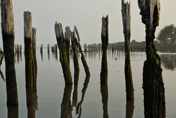 Remains of a structure built on pylons.