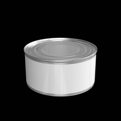 Tin can mockup. Blank food container isolated on black. 3d illustration