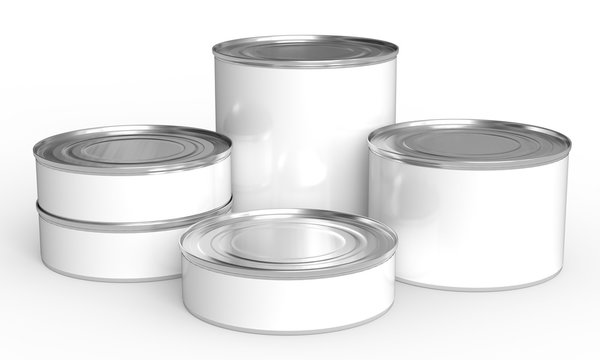 Tin Can Pack. Food Container Witn Blank Label Template. 3d Illustration