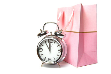 alarm clock on white background, present 
