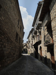 Streets of the town of Aínsa in the Pyrenees. Province of Huesca Aragon. Spain