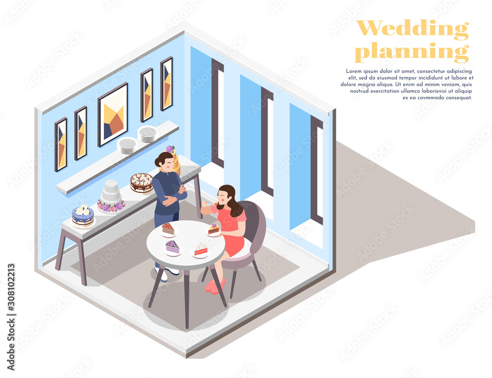 Sticker Wedding Planning Isometric Composition