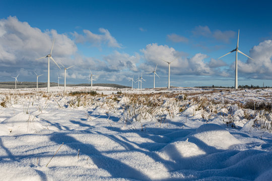 Wind Turbines on Binevenagh Mountain in Winter