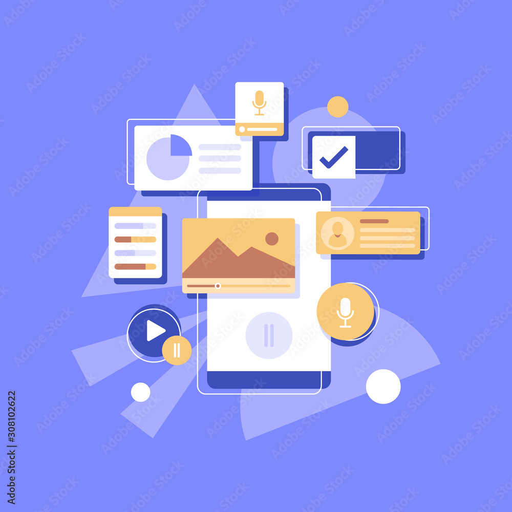 Poster the process of developing interface for smartphone,app development and web design