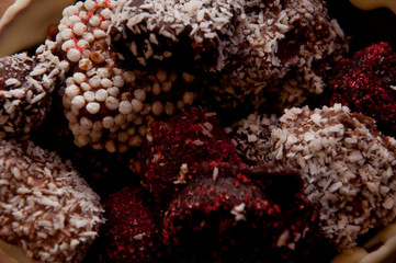 holiday celebration. candy shop. sprinkles and topping. cook at home. chocolate workshop. homemade chocolate. Homemade candy in chocolate basket. chocolate art figure. sweet life