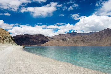 Foto op Canvas Ladakh, India - Aug 05 2019 - Pangong Lake view from Between Maan and Merak in Ladakh, Jammu and Kashmir, India. The Lake is an endorheic lake in the Himalayas situated at a height of about 4350m. © beibaoke