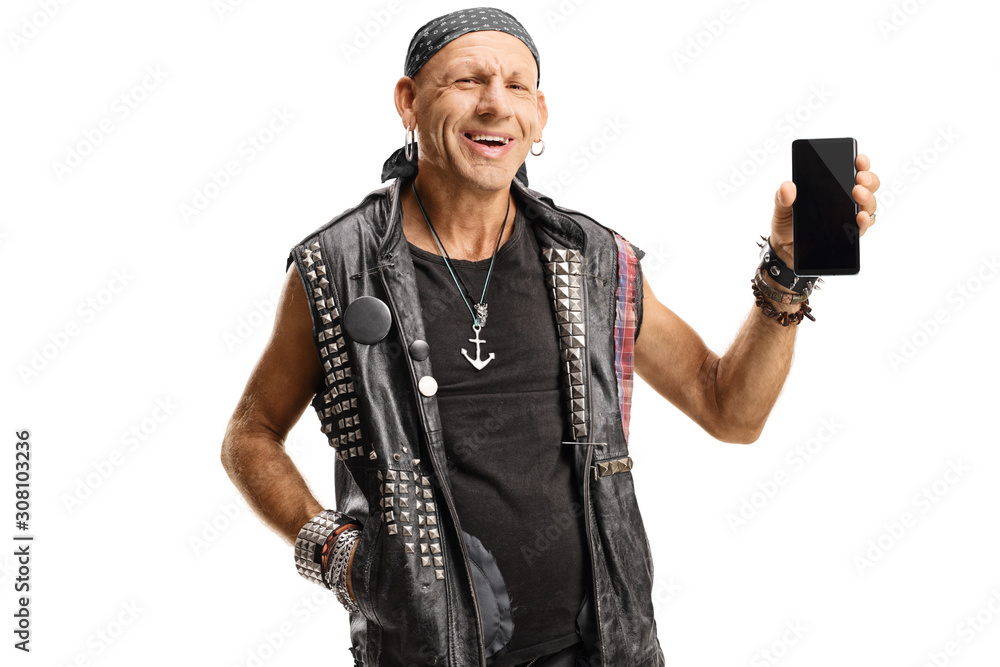 Canvas Prints Happy punk holding a mobile phone