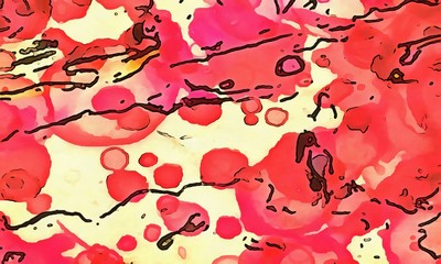 Watercolor abstract background on oil vintage paper. Colorful splashes of paint, chaotic bright spots. Pretty wallpaper and texture.