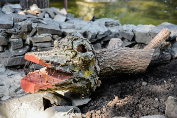 homemade wooden animals and furniture. device, scenery.