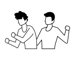 men faceless with different poses on white background