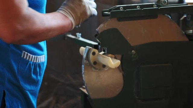 Cutting wooden plank by electric circular saw. 4k