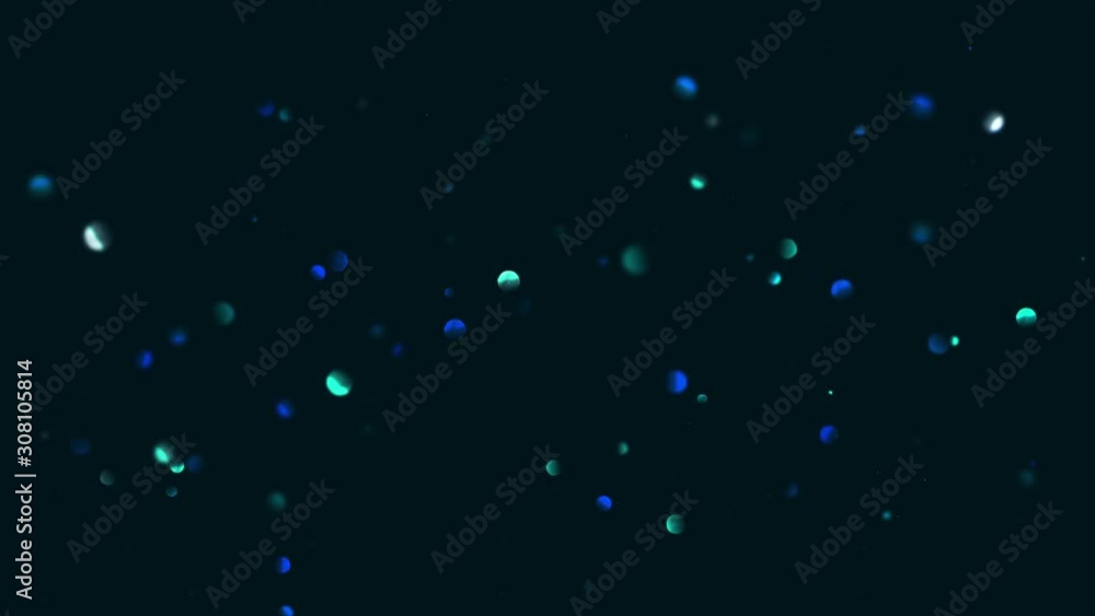 Aufkleber abstract background with slow flying and flickering blue small particles as bokeh of light.