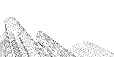 Architecture building construction. Linear 3d illustration. Concept sketch