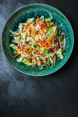 healthy vegetable salad (Chinese cabbage, carrot, onion, lettuce, mix salad, pumpkin) menu concept. food background. top view. copy space