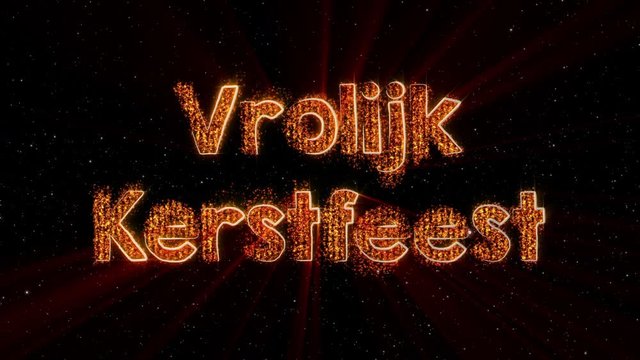 "Merry Christmas" text in Dutch "Vrolijk Kerstfeest" loop animation over dark animated background