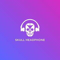 ILLUSTRATION ABSTRACT LOGO. HEAD SKULL AND HEADPHONES ICON LOGO TEMPLATE DESIGN VECTOR FOR YOUR BUSINESS
