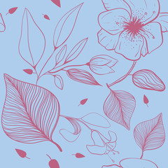 Seamless floral pattern with leaves and lilies