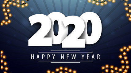 2020, happy New Year, white volumetric numbers on blue background