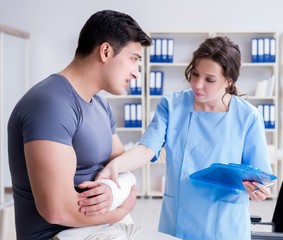 Fototapeta premium Doctor and patient during check-up for injury in hospital