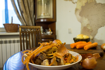 Vegetable cleaning on the table close up in the kitchen