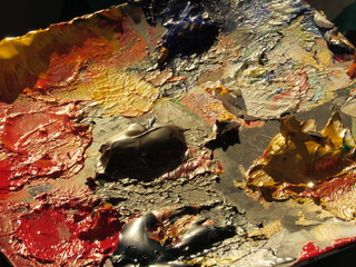 
Multicolored acrylics in painter's palette