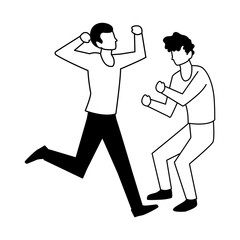 men in pose of dancing on white background