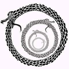 Ouroboros endless loop. The snake eats its tail endlessly.