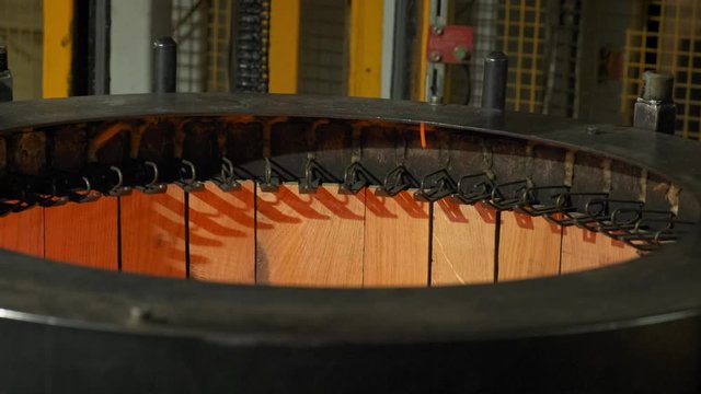 Woodworking factory. Cutting boards into rectangular slats. Slow motion. 4k