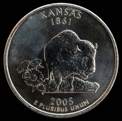 Coin 25 US cents. States and territories. Kansas