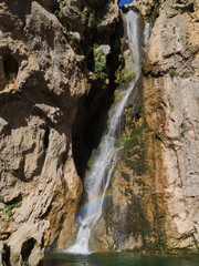The waterfall of Salto de los Órganos on the route of the Borosa River in the Natural Park of the Sierra de Cazorla, Segura and Las Villas. In Jaén, Andalusia. Spain