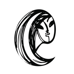 Hand drawn line art vector, girl face icon, women on white isolated background for use in design, doodle illustration, fashion, logo, postcard