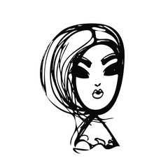 Hand drawn line art vector, girl face icon, women on white isolated background for use in design, doodle illustration, postcard, fashion, logo