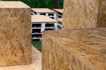 wooden pallets and crates in the Park