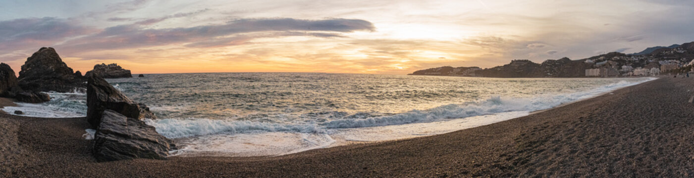 sunset on the beach in Almunecar, Spain