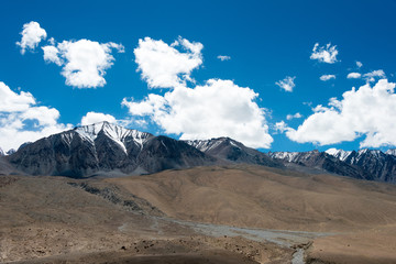 Naklejka na ściany i meble Ladakh, India - Aug 06 2019 - Beautiful scenic view from Merak Village near Pangong Lake in Ladakh, Jammu and Kashmir, India.