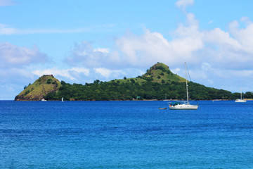 Sailboats on the Caribbean sea, off the coast of St. Lucia, West Indies