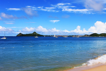 Sailboats on the Caribbean sea, off the coast of St. Lucia, West Indies