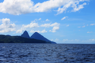 View of the Pitons on the rim of a caldera volcano, St. Lucia, West Indies