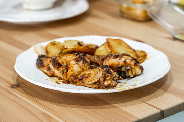 Baked Chicken Legs with Onion and Potatoes