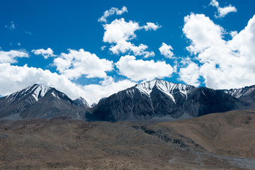 Ladakh, India - Aug 06 2019 - Beautiful scenic view from Merak Village near Pangong Lake in Ladakh, Jammu and Kashmir, India.