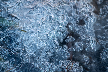 Frozen lake surface closeup. Natural lake ice background
