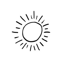 Single element of sun in doodle summer set. Hand drawn vector illustration for greeting cards, posters, stickers and seasonal design.