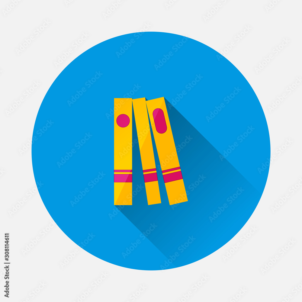 Poster vector image of books standing on a shelf icon on blue background. flat image with long shadow. laye